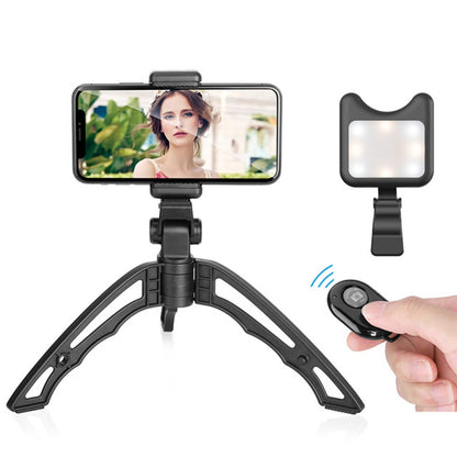 APEXEL Portable Handheld Lazy Live Broadcast Desktop Folding Universal Bluetooth Tripod Phone Holder with Flashlight