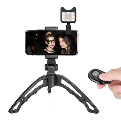 APEXEL Portable Handheld Lazy Live Broadcast Desktop Folding Universal Bluetooth Tripod Phone Holder with Flashlight