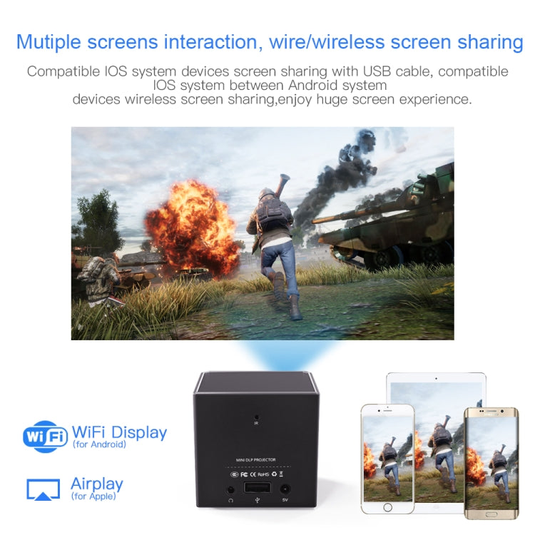 C80 DLP portable HD Projector 120-inch Giant Screen Projector Blu-ray 4K, Android 7.1.2, 2GB + 16GB, EU Plug, US Plug, UK Plug, AU Plug