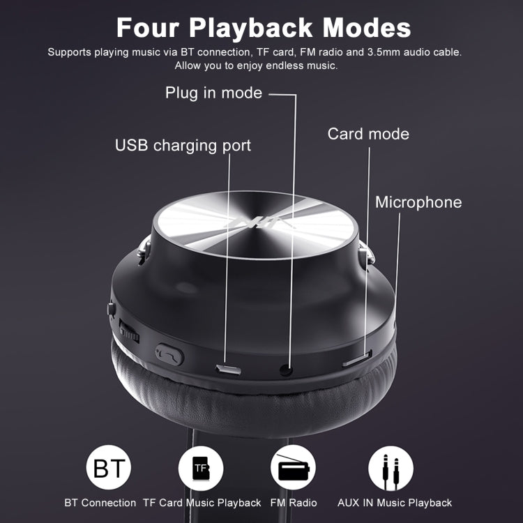 S4000 Foldable Wireless Stereo Music Headset with Mic 3.5mm AUX-in / TF Card / FM