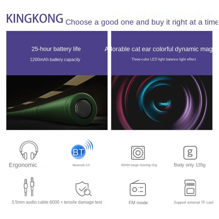 Kingkong Bluetooth Wireless RGB Luminous Gaming Headset with Mic Support TF/FM Radio