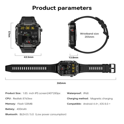 MK66 1.85 inch Color Screen Smart Watch,Support Heart Rate Monitoring / Blood Pressure Monitoring