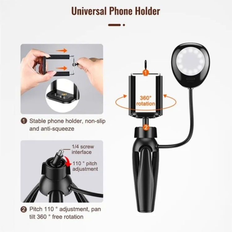 XWJ-S1 Desktop Cell Phone Holder Tripod with LED Lights, XWJ-S1