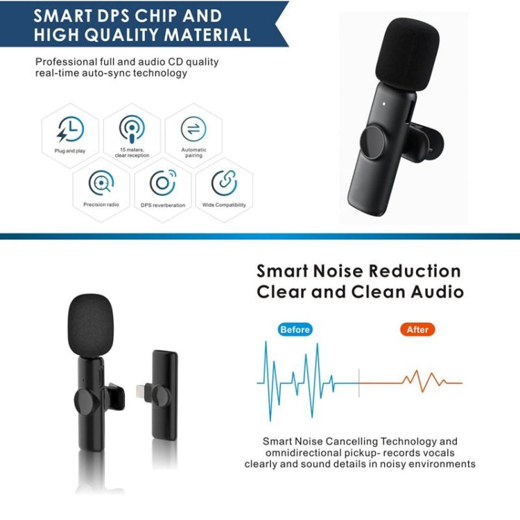 Bluetooth  Mini Microphone Wireless Lavalier Noise Reduction Microphone for iPhone / iPad, with 8 Pin Receiver, Single Microphone, Dual Microphones