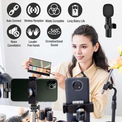 Bluetooth  Mini Microphone Wireless Lavalier Noise Reduction Microphone for iPhone / iPad, with 8 Pin Receiver, Single Microphone, Dual Microphones