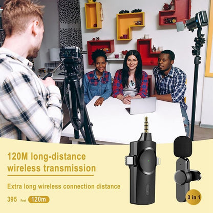 3 in 1 Lavalier Noise Reduction Wireless Microphone for iPhone / iPad / Android / Camera, One by One, One by Two