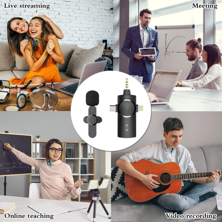 3 in 1 Lavalier Noise Reduction Wireless Microphone for iPhone / iPad / Android / Camera, One by One, One by Two