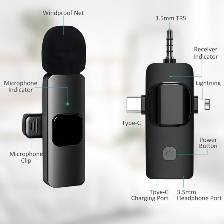 Wireless Lavalier Microphones for iPhone / Android, 2 in 1, 3 in 1