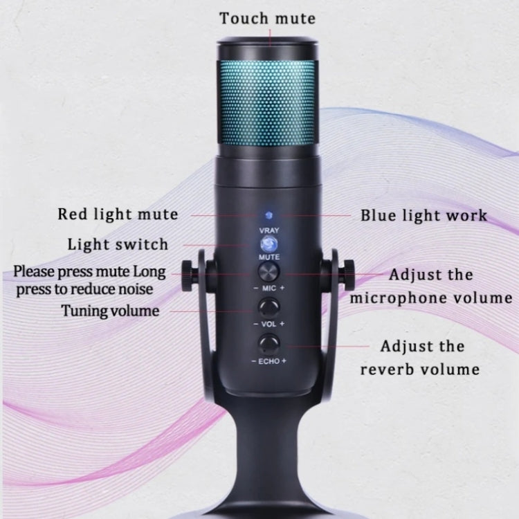 JMARY MC-PW9 USB Cable Microphone Voice Recording Tool RGB Light, MC-PW9