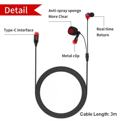 JMARY MC-R6 Lavalier Type-C Port Wired Microphone With In-ear Earphone, Length: 3m, MC-R6