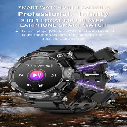 T96 1.52 inch Amoled Screen 2 in 1 Bluetooth Earphone Smart Watch