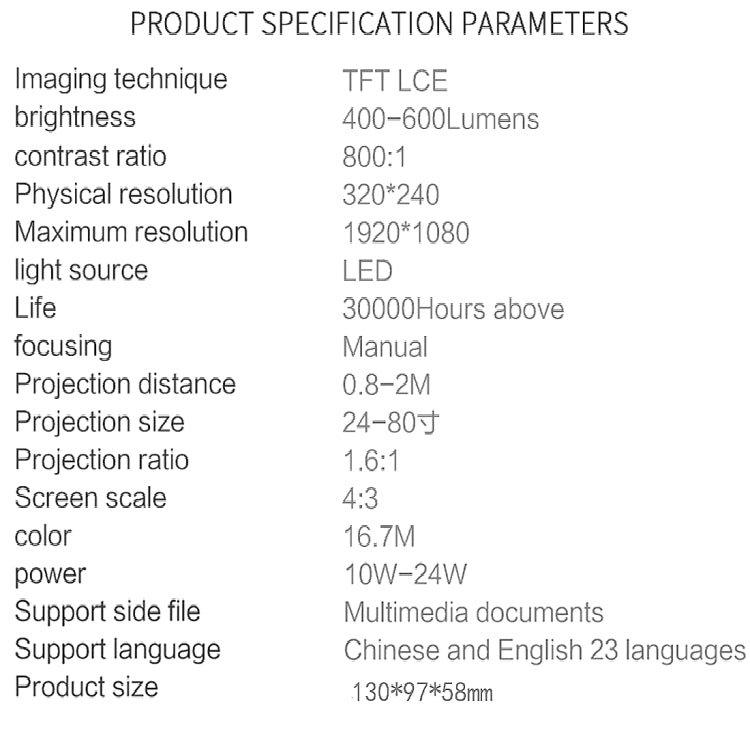 S361 80 lumens 480x320 Pixel Portable Mini Projector, Support 1080P, US Plug, EU Plug, UK Plug, AU Plug