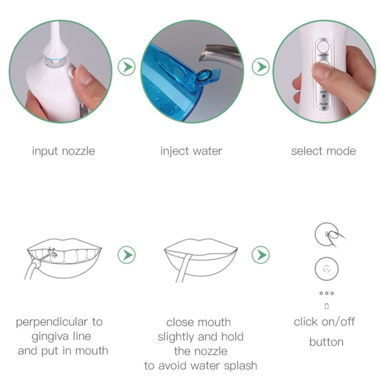 Wireless Water Floss Cleaner Portable 1400mAh USB-Rechargeable Water Flosser IPX7 Waterproof Oral Irrigator, Water Tannk Capacity: 300ML, WF201K-2