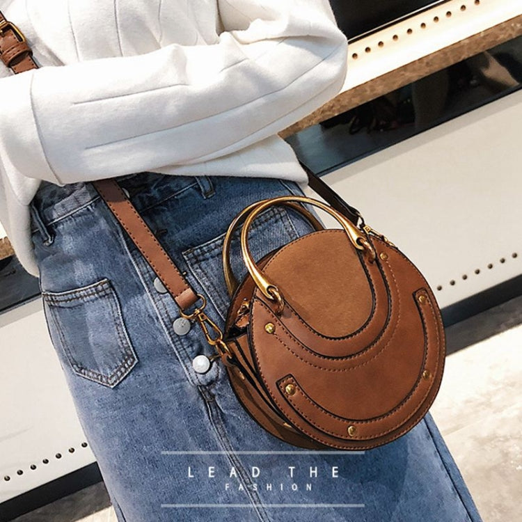 Circular Scrub PU Leather Women Bags Retro Handbag Shoulder Mini Bag