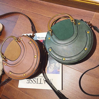 Circular Scrub PU Leather Women Bags Retro Handbag Shoulder Mini Bag