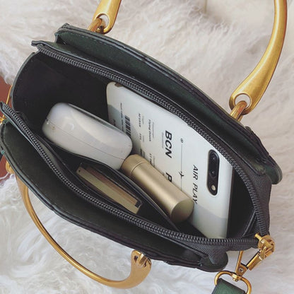 Circular Scrub PU Leather Women Bags Retro Handbag Shoulder Mini Bag