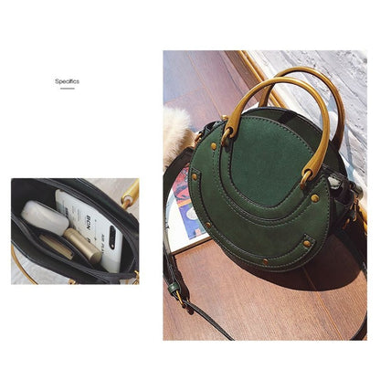Circular Scrub PU Leather Women Bags Retro Handbag Shoulder Mini Bag