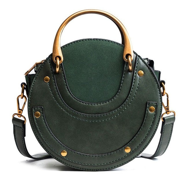 Circular Scrub PU Leather Women Bags Retro Handbag Shoulder Mini Bag