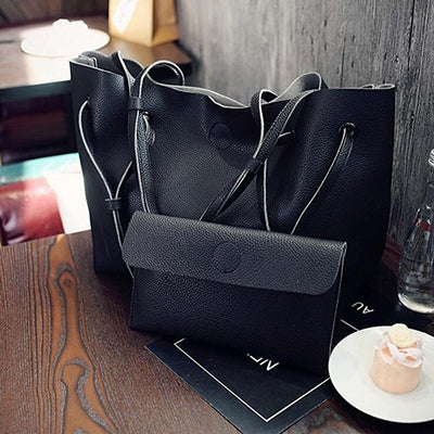 2 in 1 Soft Leather Women Bag Set Luxury Fashion Design Shoulder Bags Big Casual Bags Handbag