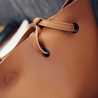 2 in 1 Soft Leather Women Bag Set Luxury Fashion Design Shoulder Bags Big Casual Bags Handbag