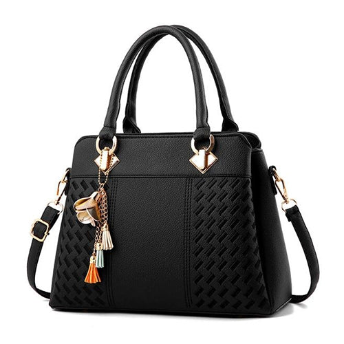 Fashion Women Tassel PU Leather Embroidery Crossbody Bag Shoulder Bag Simple Style Hand Bags