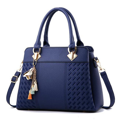 Fashion Women Tassel PU Leather Embroidery Crossbody Bag Shoulder Bag Simple Style Hand Bags