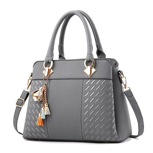 Fashion Women Tassel PU Leather Embroidery Crossbody Bag Shoulder Bag Simple Style Hand Bags