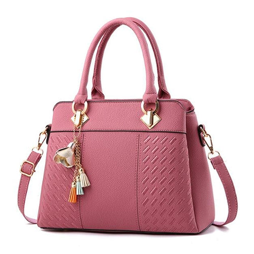 Fashion Women Tassel PU Leather Embroidery Crossbody Bag Shoulder Bag Simple Style Hand Bags