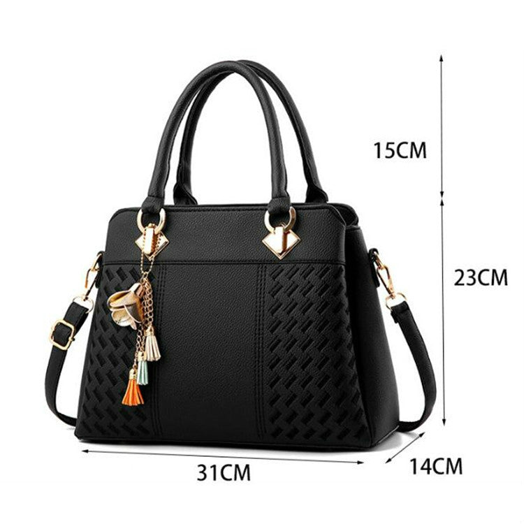 Fashion Women Tassel PU Leather Embroidery Crossbody Bag Shoulder Bag Simple Style Hand Bags