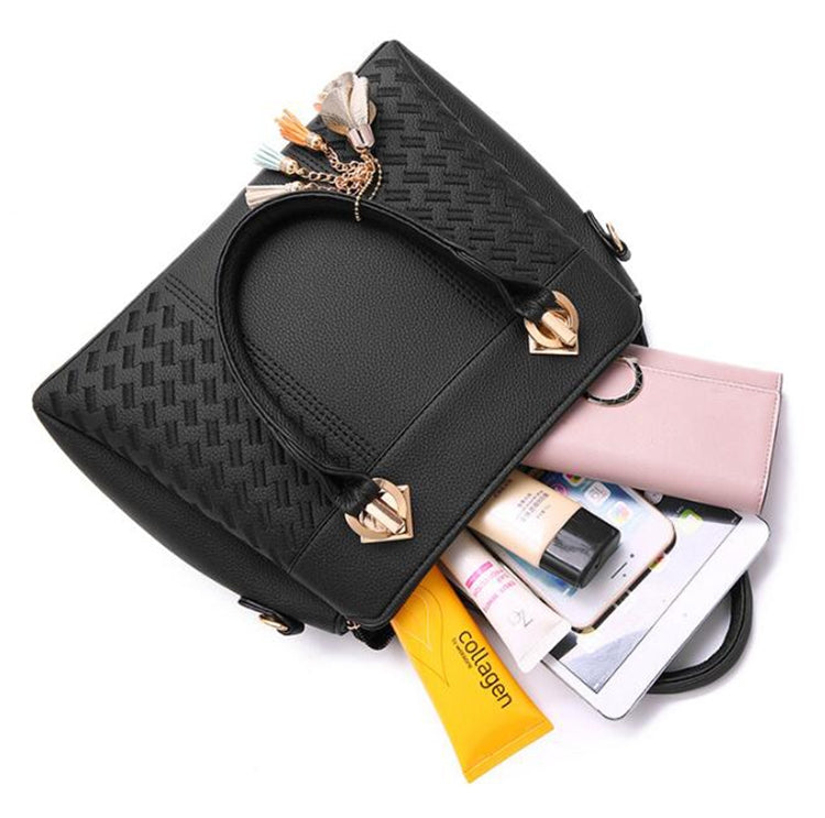 Fashion Women Tassel PU Leather Embroidery Crossbody Bag Shoulder Bag Simple Style Hand Bags