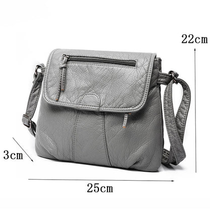 Women Messenger Bags Soft Washed PU Leather Bag Fashion Female Purses and Handbag, 25cmX3cmX22cm