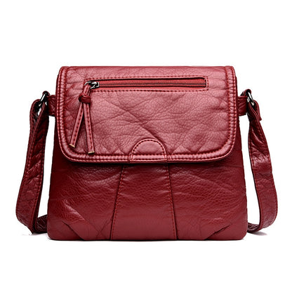 Women Messenger Bags Soft Washed PU Leather Bag Fashion Female Purses and Handbag, 25cmX3cmX22cm