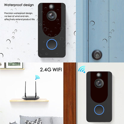 V7 1080P Full HD Weather Resistant WiFi Security Home Monitor Intercom Smart Phone Video Doorbell, Support Two-way Audio, PIR Motion Detection, Night Vision