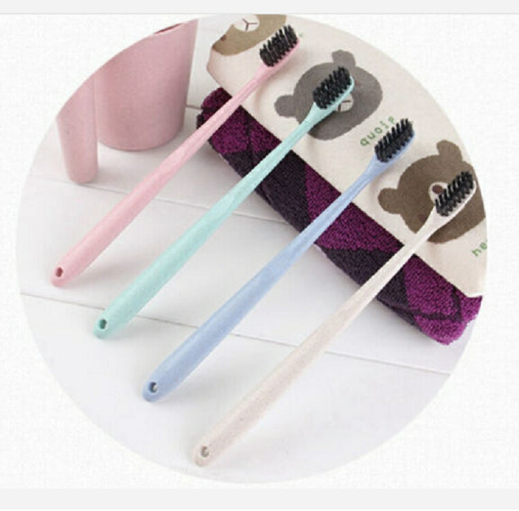 4  PCS /set Wheat Straw Toothbrush Soft-Bristle Toothbrush Bamboo Charcoal Head 18cm PVC Casing Portable Packaging Travel Toothbrush, Beige, Blue, Pink, Green