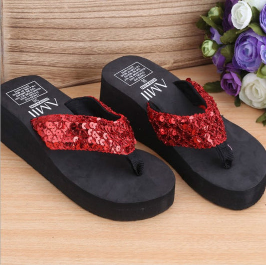 Sequin Slippers Wedge ith Flip Flops, 40