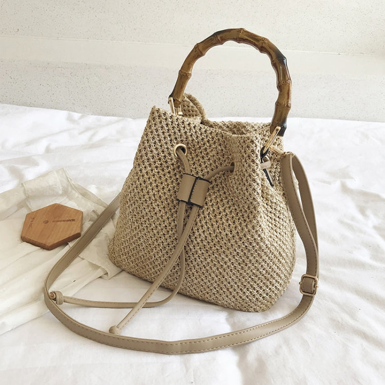 88991 Straw Handbag Shoulder Messenger Bag Bamboo Bucket Bag