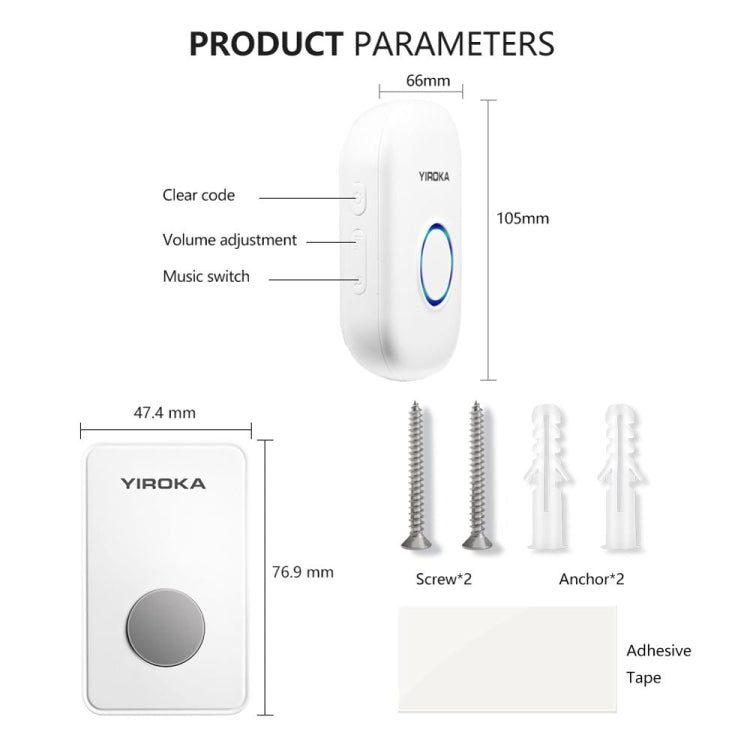 Yiroka Wireless Doorbell Smart Doorbell Digital Doorbell for the Elderly, EU Plug, US Plug