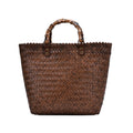 Retro Large-Capacity Bamboo Portable Straw Beach Bag, Brown, Beige