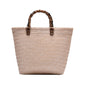 Retro Large-Capacity Bamboo Portable Straw Beach Bag, Brown, Beige