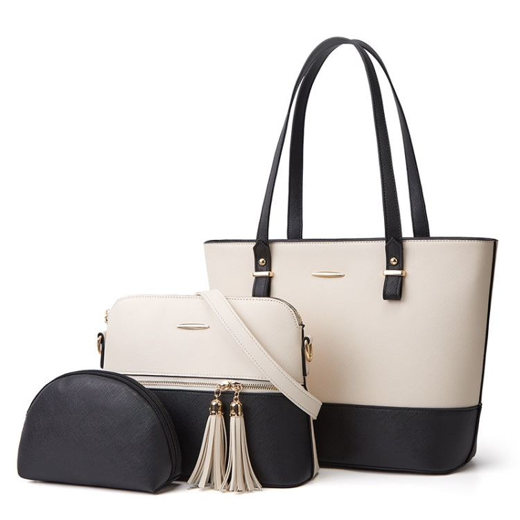3 in 1 Fashion Simple Lady Diagonal Large Capacity Handbag Letter Bag, Gold + Black, White + Brown, Brown + Black, White + Pink, White + Black, Purple+ Black