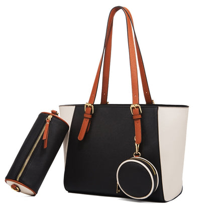 3 in 1 Fashion Simple Lady Diagonal Large Capacity Handbag, White, Navy Blue, Black, Coffee, Brown