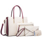 4 In 1 Fashion Color-Block Messenger Handbag Large-Capacity Bag, White, Black, Pink, Khaki, Brown