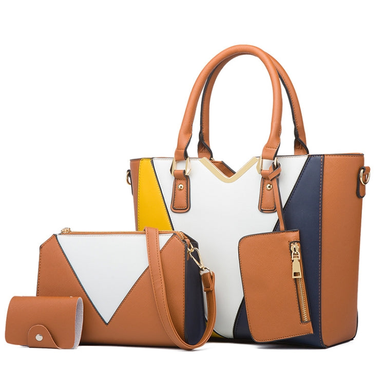 4 in 1 Fashion All-Match Diagonal Ladies Handbags Large Capacity Bag, White, Yellow, Navy Blue, Black, Brown