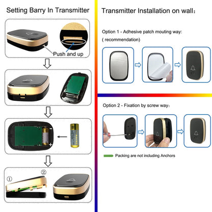 Q188-WW Intelligent Wireless Remote Control Waterproof Doorbell Pager with 45 Chord Music, US Plug/UK Plug/EU Plug