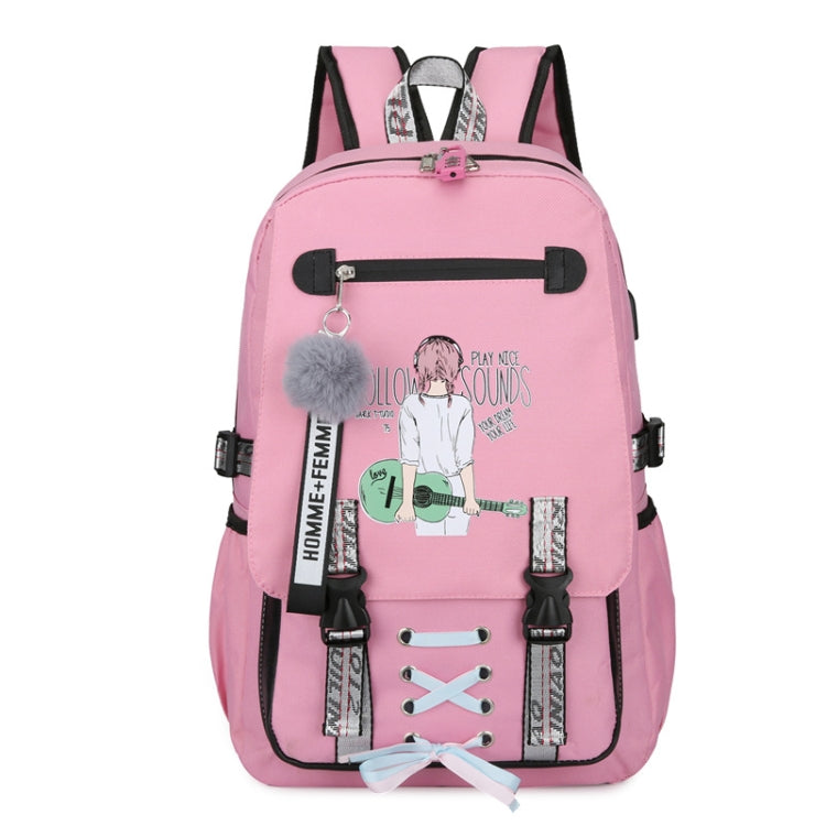 Sports and Leisure USB Charging Anti-Theft Backpack, Girl Pink, Girl Black, Girl Green, Girl Purple, Yellow, Black, Pink, green, Purple