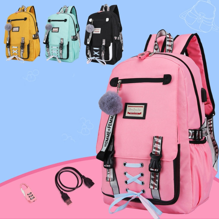 Sports and Leisure USB Charging Anti-Theft Backpack, Girl Pink, Girl Black, Girl Green, Girl Purple, Yellow, Black, Pink, green, Purple