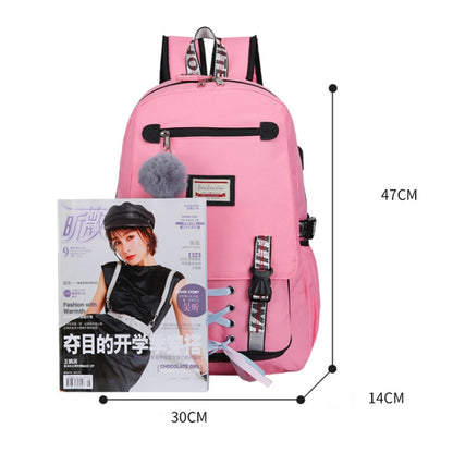 Sports and Leisure USB Charging Anti-Theft Backpack, Girl Pink, Girl Black, Girl Green, Girl Purple, Yellow, Black, Pink, green, Purple