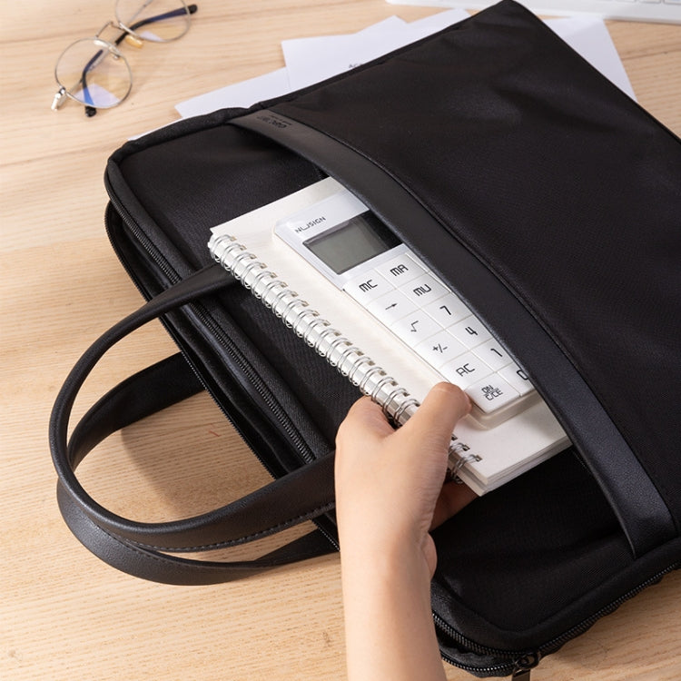 Deli 63751 Front And Rear Double Pockets Multi-Layer Briefcases Handheld Meeting Bag, Black, Dark Gray