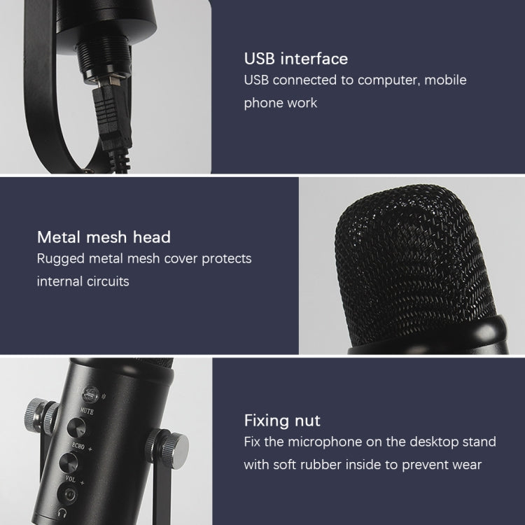 BM-86 USB Condenser Microphone Voice Recording Computer Microphone Live Broadcast Equipment Set, Standard, Cantilever Bracket Set, Standard+Small Blowout Prevention Net