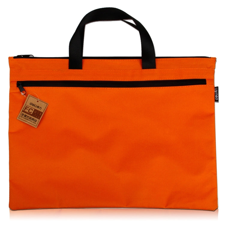 Deli 5840 Portable Canvas Zipper File Bag Double Simple Storage Bag, Dark Blue, Orange, Black